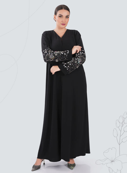 Elite Abaya Featuring Opulent Bead Embellishments on the sleeves | Bsi4170