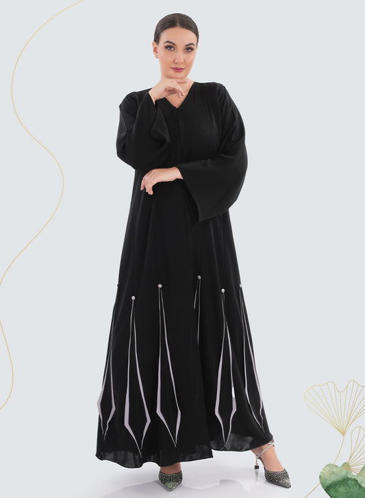 Traditional Black Abaya with Laser-Cut Panels & Elegant Button Embellishments | Bsi4184