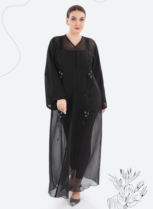 Glam Bead Embellished Organza Abaya | Bsi4190