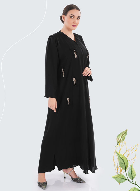 Plain Hand Embroidered Abaya with Stone Embellishment | Bsi4194