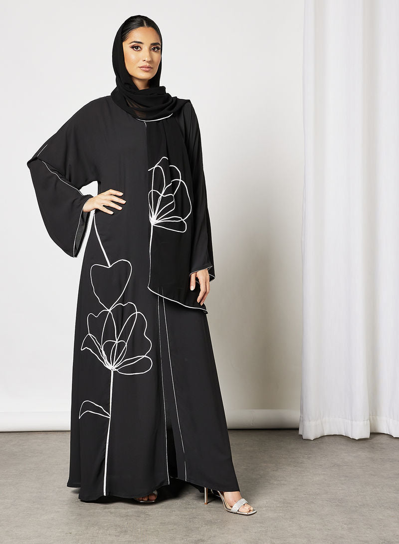 Bsi3551-Ribbon embellished black abaya abaya
