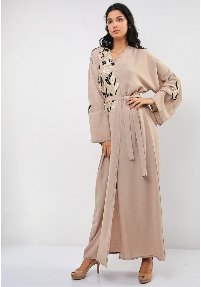 beige embroidered abaya
