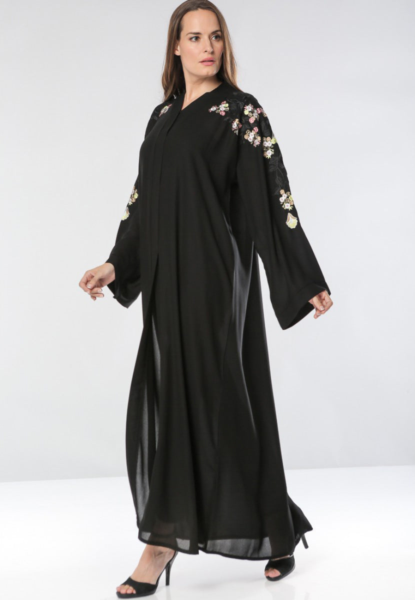 front open embroidered abaya