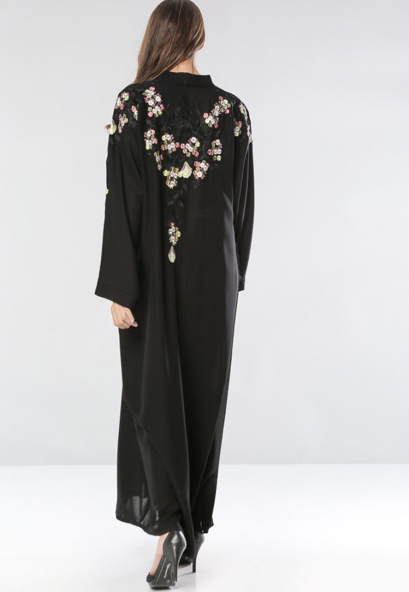 front open embroidered abaya