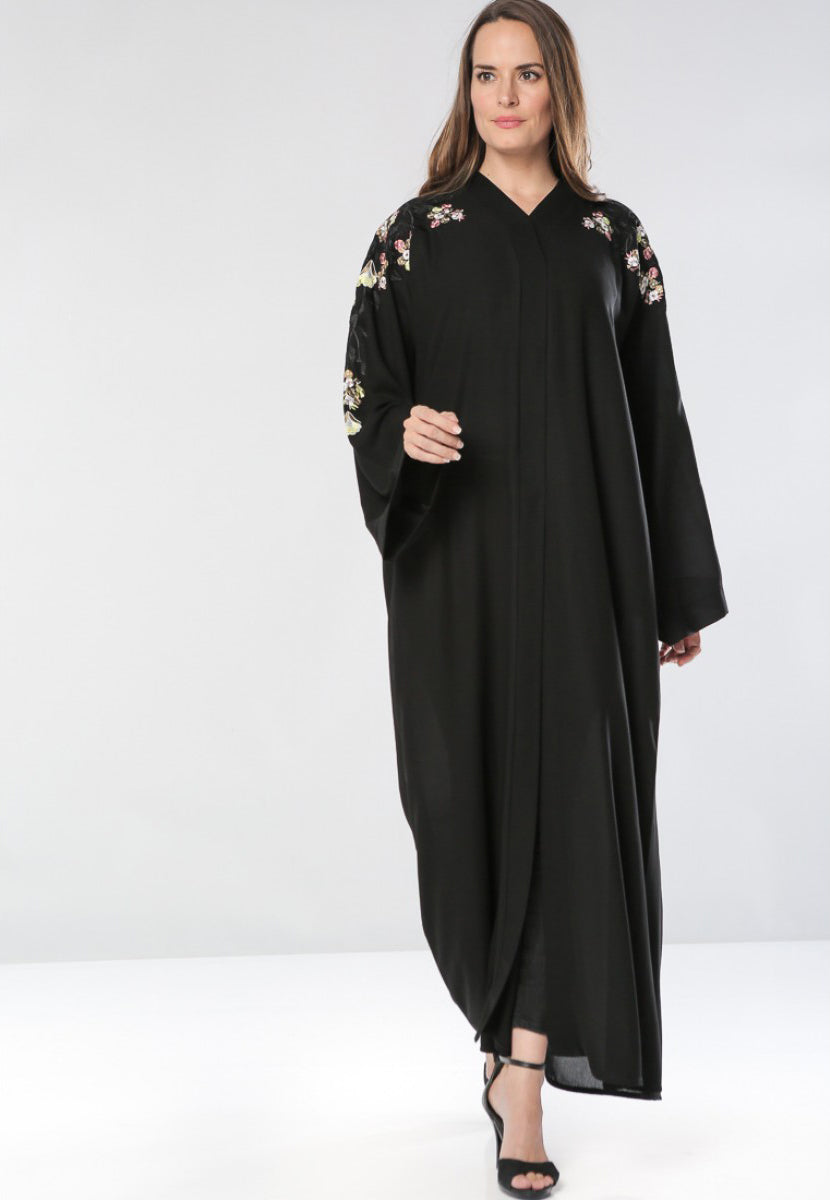 front open embroidered abaya