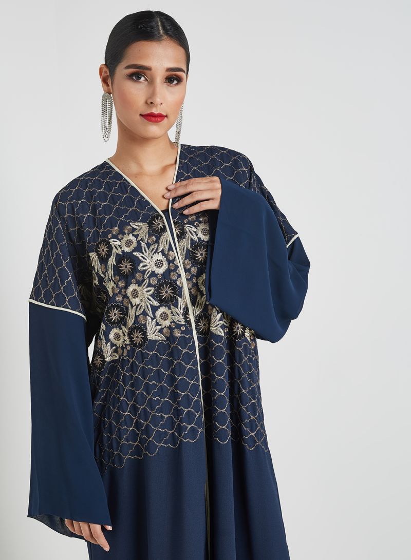 blue embroidered abaya