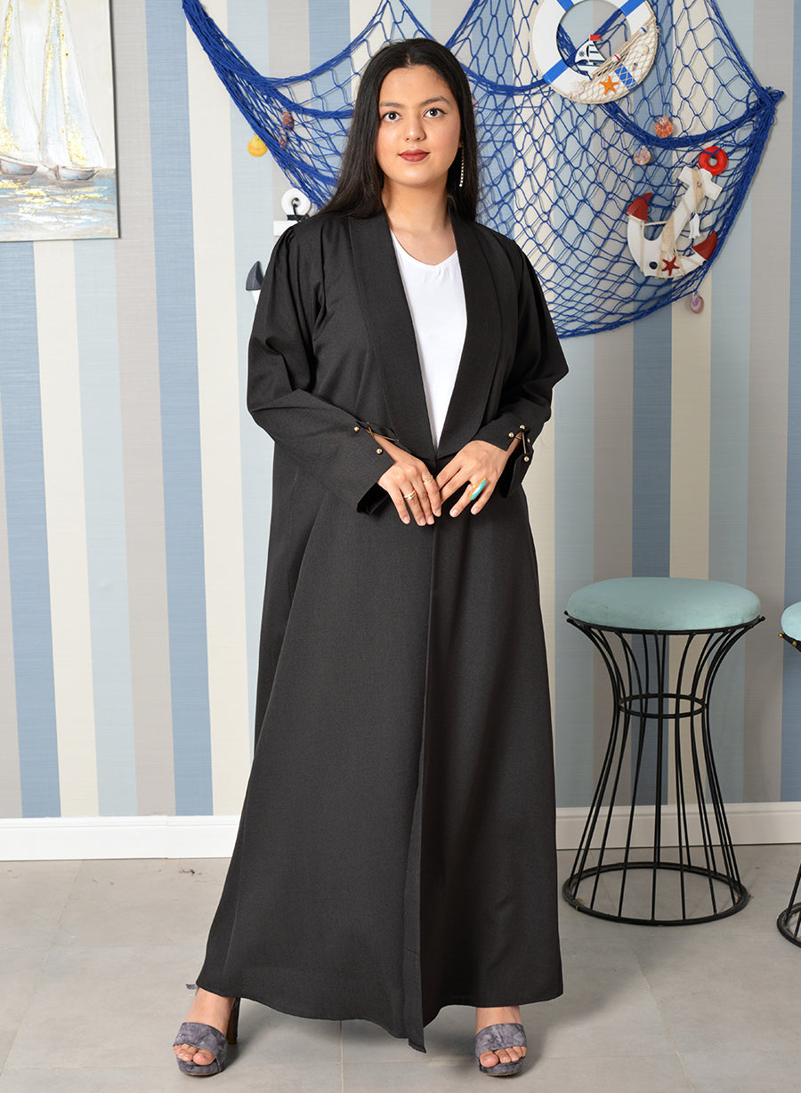 Bsi3873- Collar style front open tassels embellished abaya
