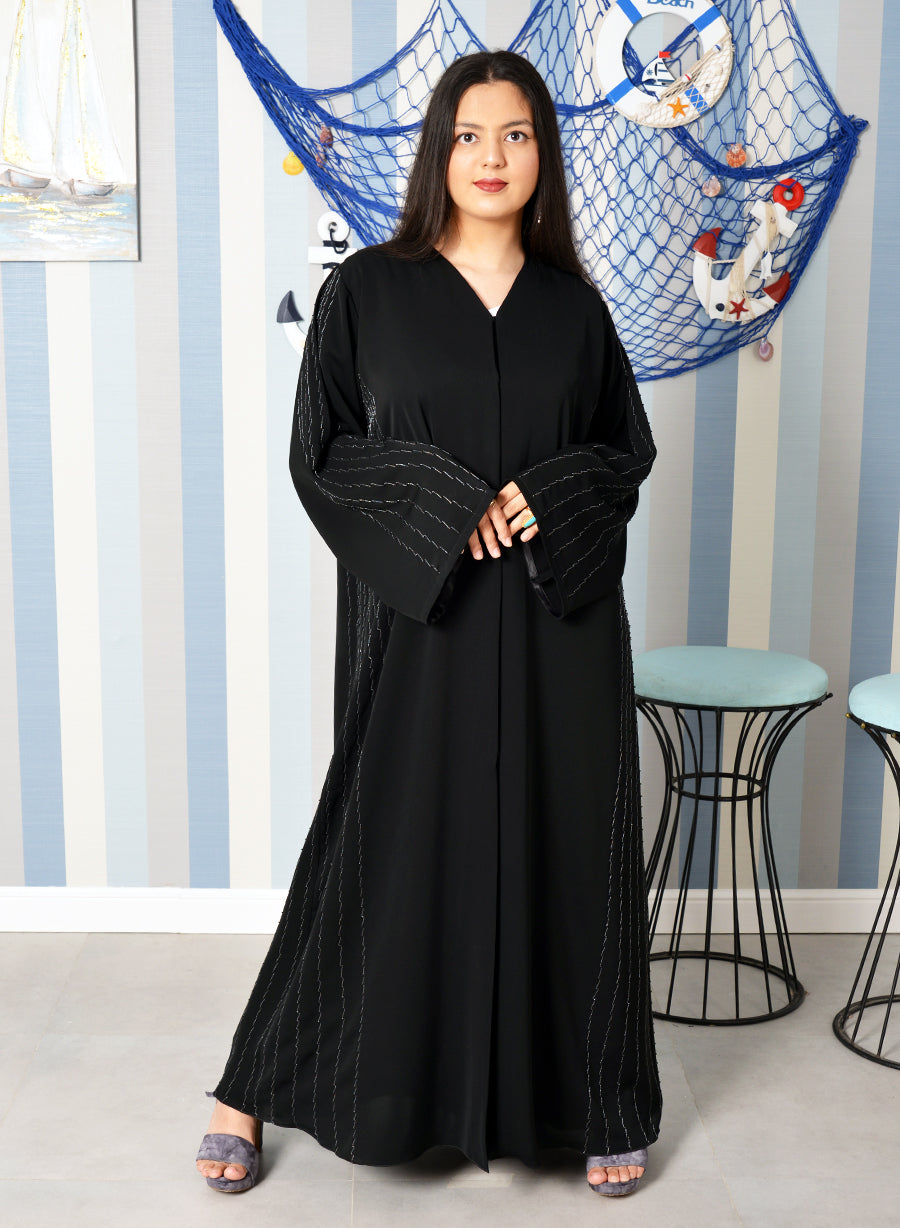 Bsi3883- Beads embellishment with a traditional look black abaya