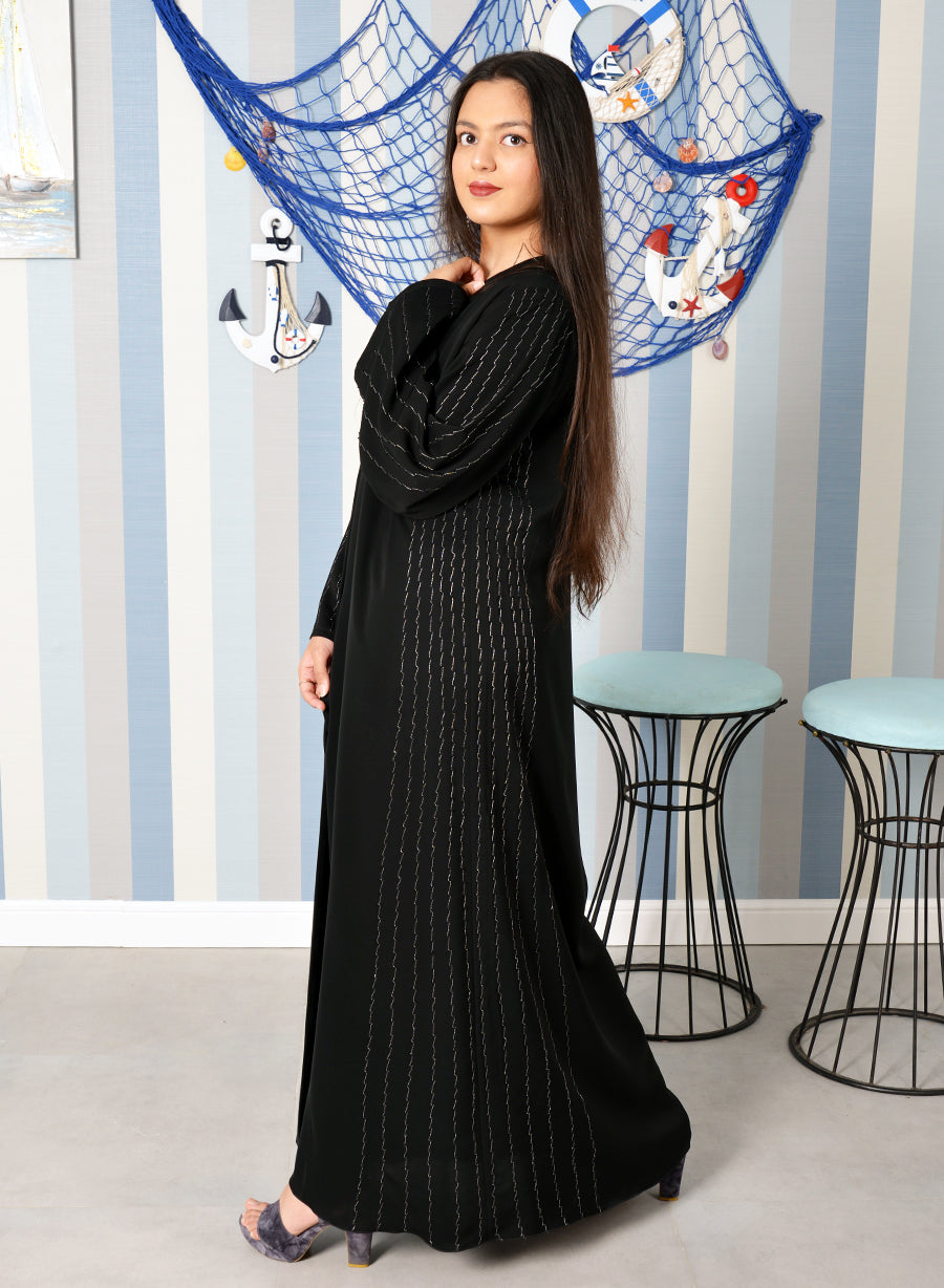 Bsi3883- Beads embellishment with a traditional look black abaya