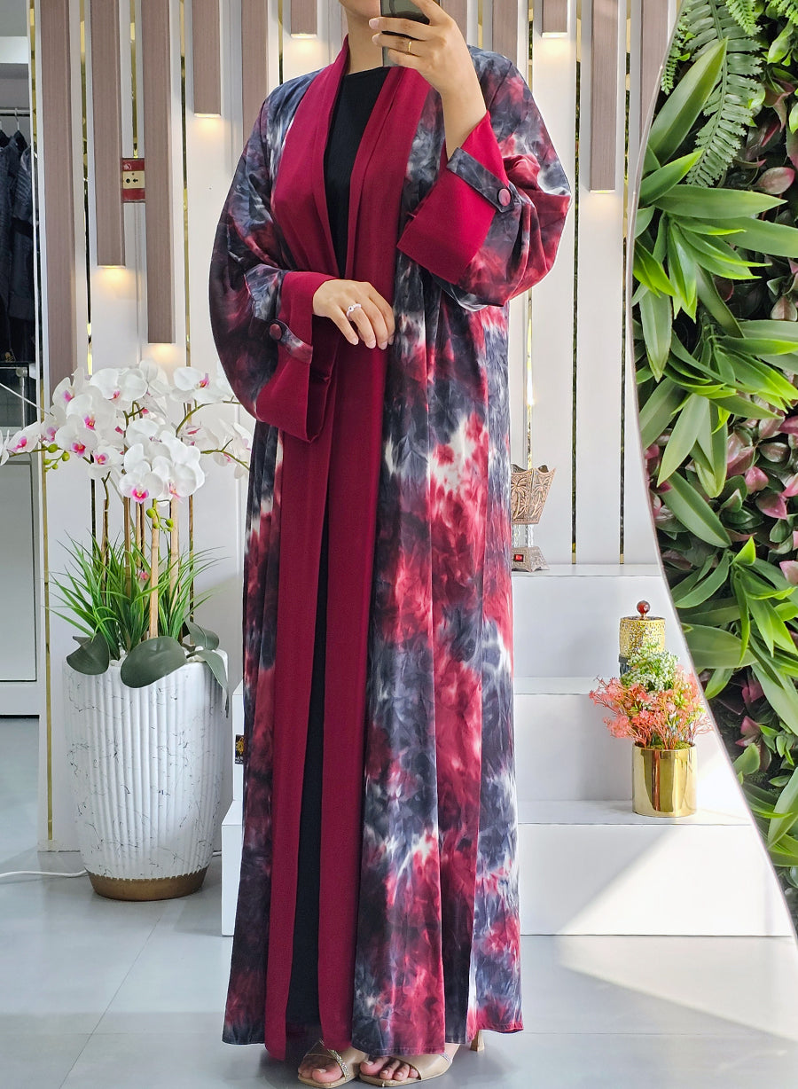 red tie and dye abaya