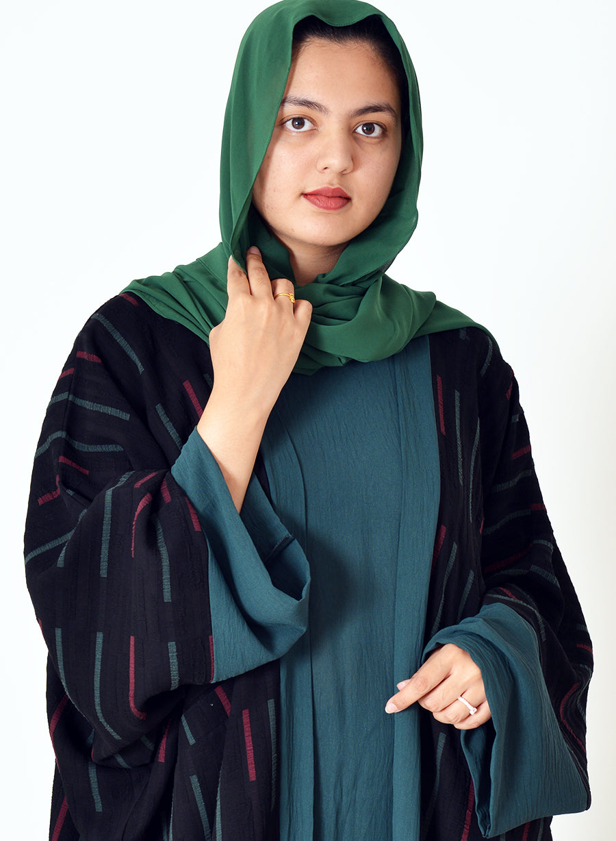 Self Embossed Bisht Abaya with Green Inner Dress | Bsi3928