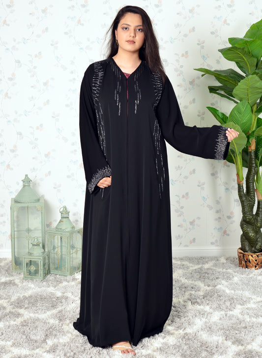 A modern style beads embellished black abaya | Bsi3931
