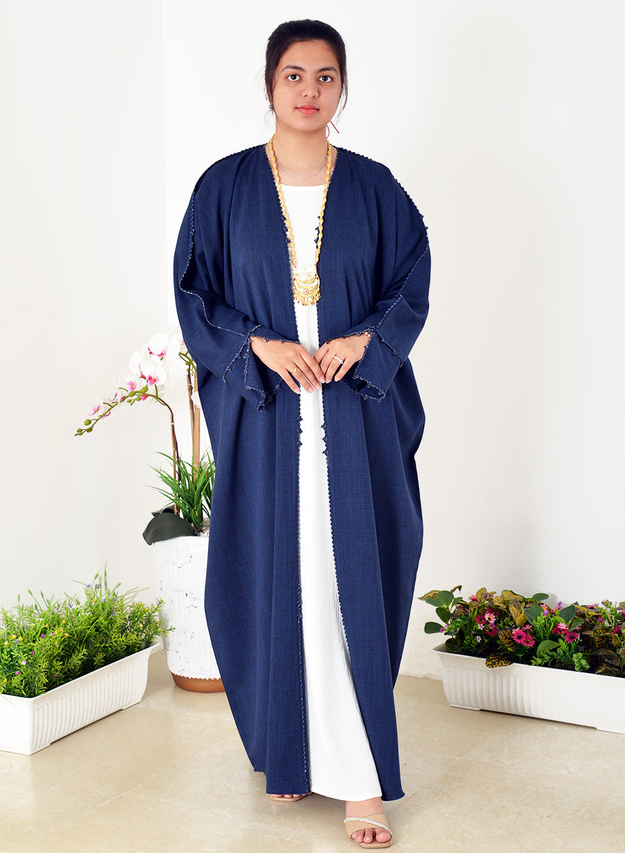 Bahraini Style Bisht Abaya with Beads and Crochet Detailing | Bsi3956