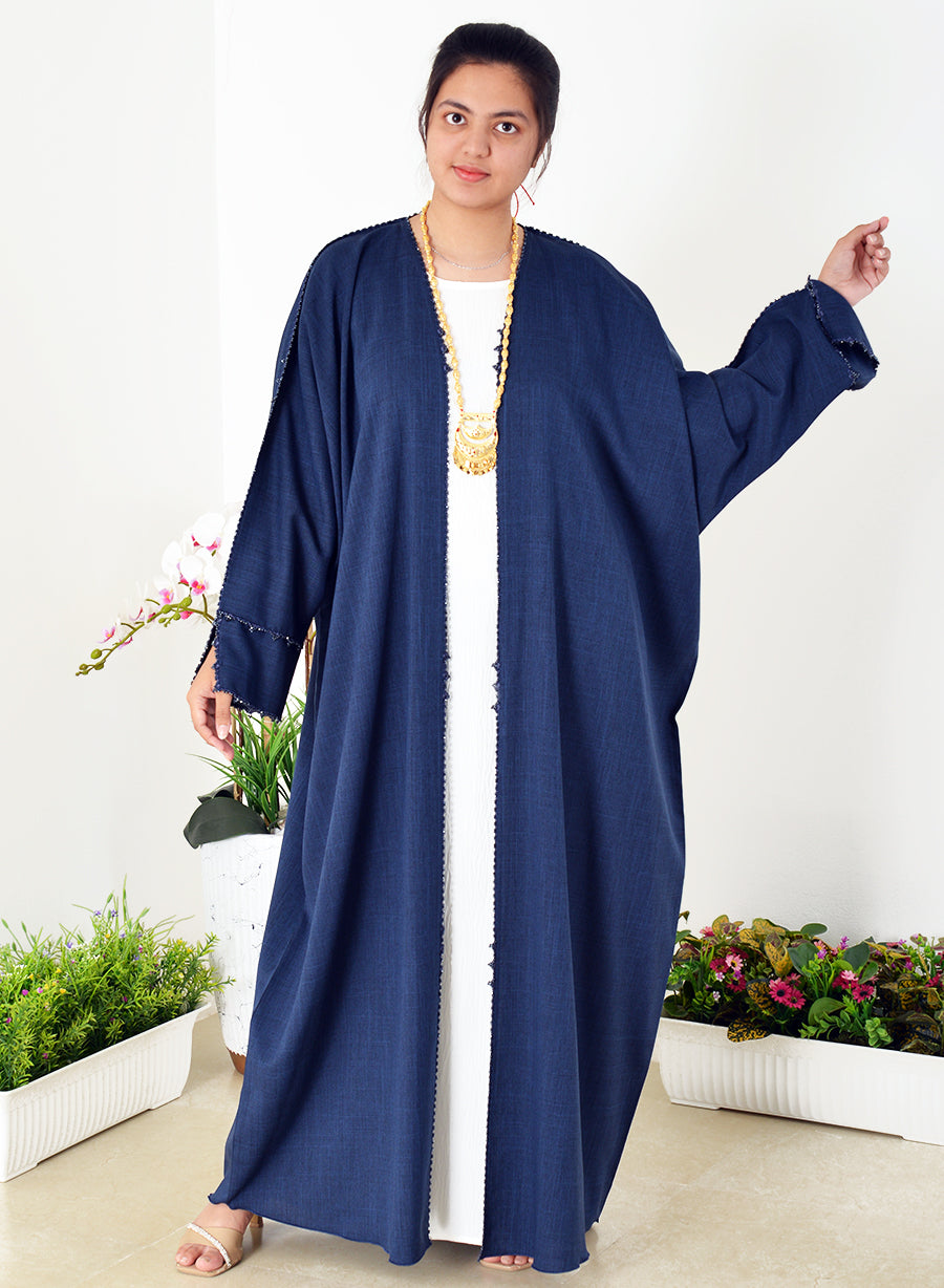 Bahraini Style Bisht Abaya with Beads and Crochet Detailing | Bsi3956
