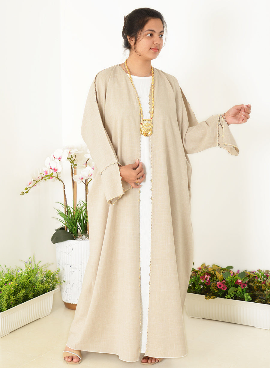 Bahraini Style Bisht Abaya with Beads and Crochet Detailing | Bsi3964