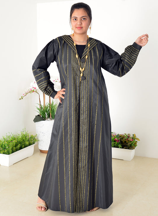 Self Embossed Coat Collar Abaya with Stylish Sleeves | Bsi3967