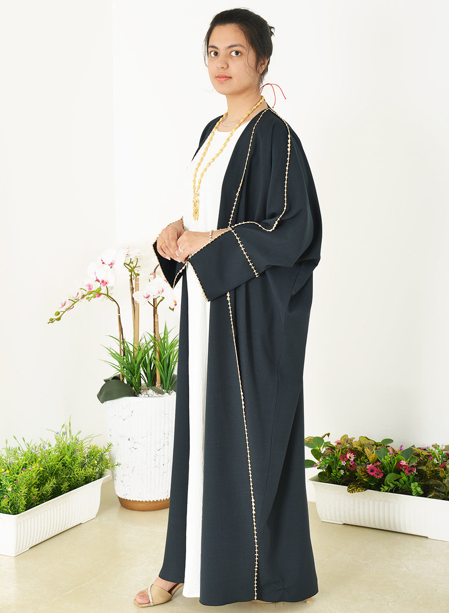 Bahraini Style Bisht Abaya with Beads and Crochet Detailing | Bsi3970