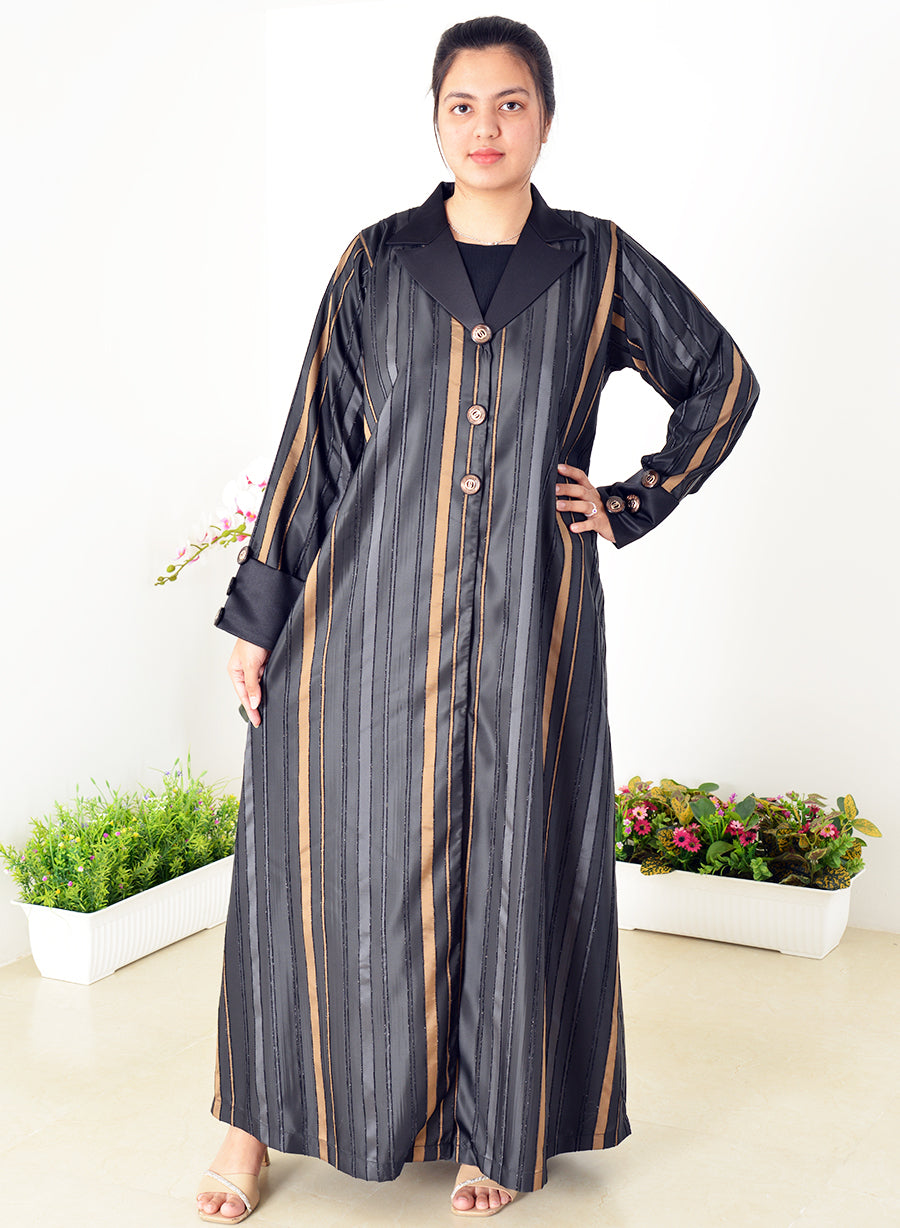 Collar Style Button Embellished Self Embossed Abaya | Bsi3974
