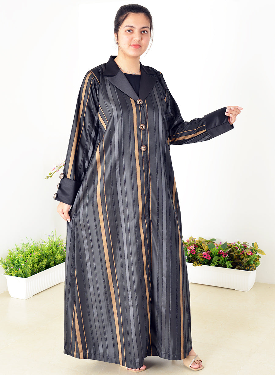 Collar Style Button Embellished Self Embossed Abaya | Bsi3974