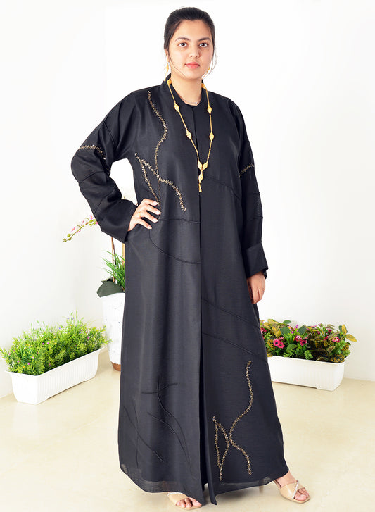 Beads Embellished Embroidered Organza Abaya with Lining | Bsi3975