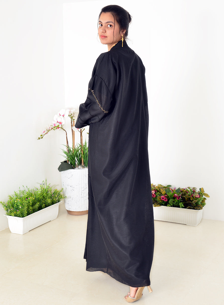 Beads Embellished Embroidered Organza Abaya with Lining | Bsi3975