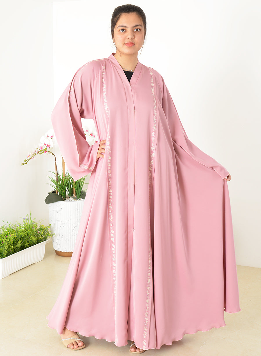 Pink Embroidered Umbrella Style Abaya | Bsi3976