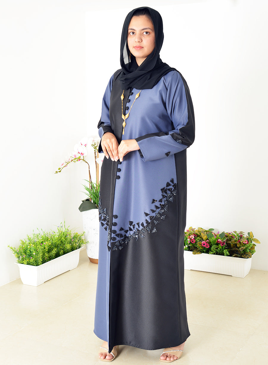 Button and Beads Embellished Stylish Sleeves Dual Color Abaya | Bsi3996