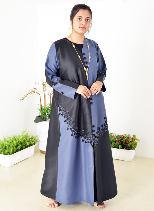 Button and Beads Embellished Stylish Sleeves Dual Color Abaya | Bsi3988
