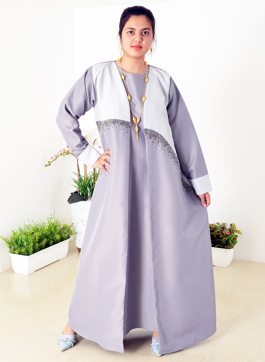 Cuff Style Beads Embellished Dual Color Abaya with Inner | Bsi3994