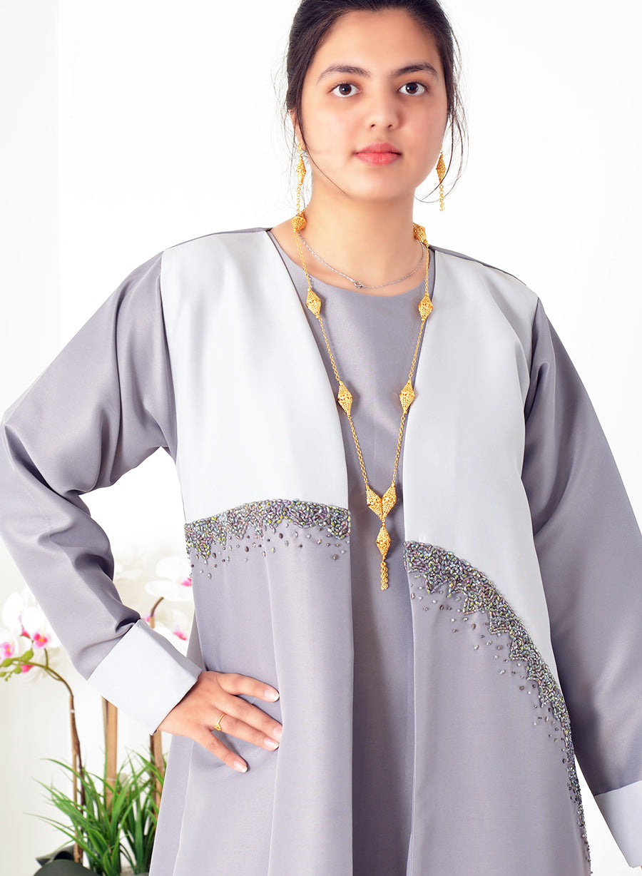 Cuff Style Beads Embellished Dual Color Abaya with Inner | Bsi3994