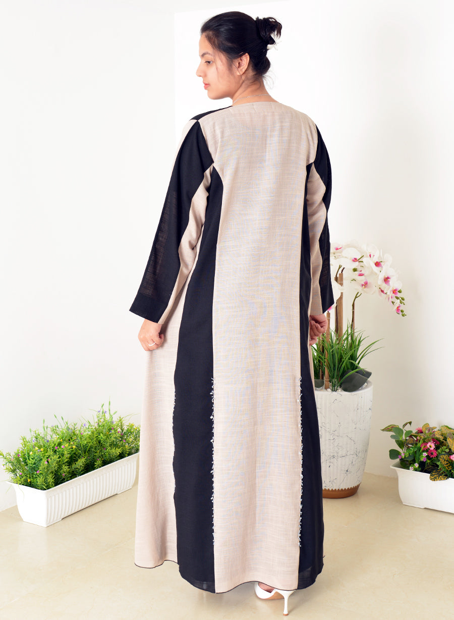 Chic Dual Color Abaya Adorned with Beaded Embellishments for a Stylish Look | Bsi4077