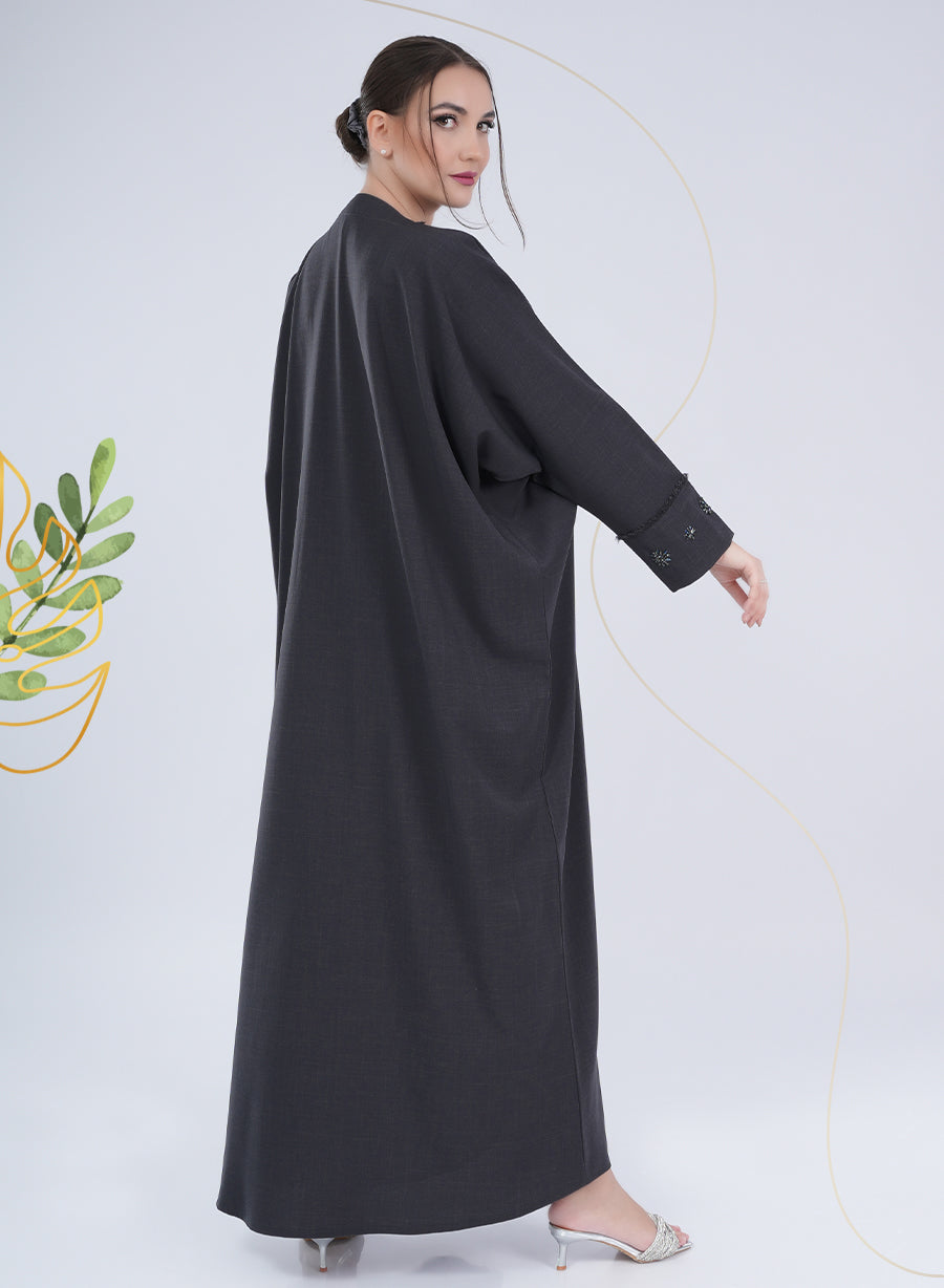 Glamorous Cuff Detail Bead Embellished Bisht Abaya with Intricate Thread Work  | Bsi4126