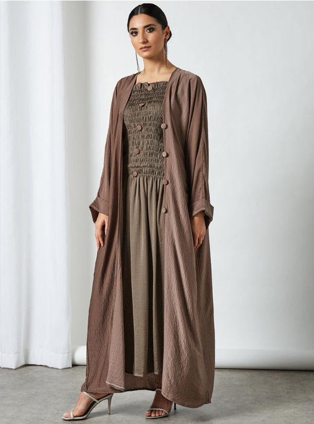 button abaya with Pleated Inner