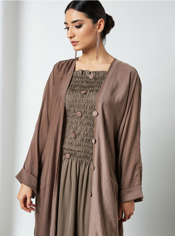 button abaya with Pleated Inner