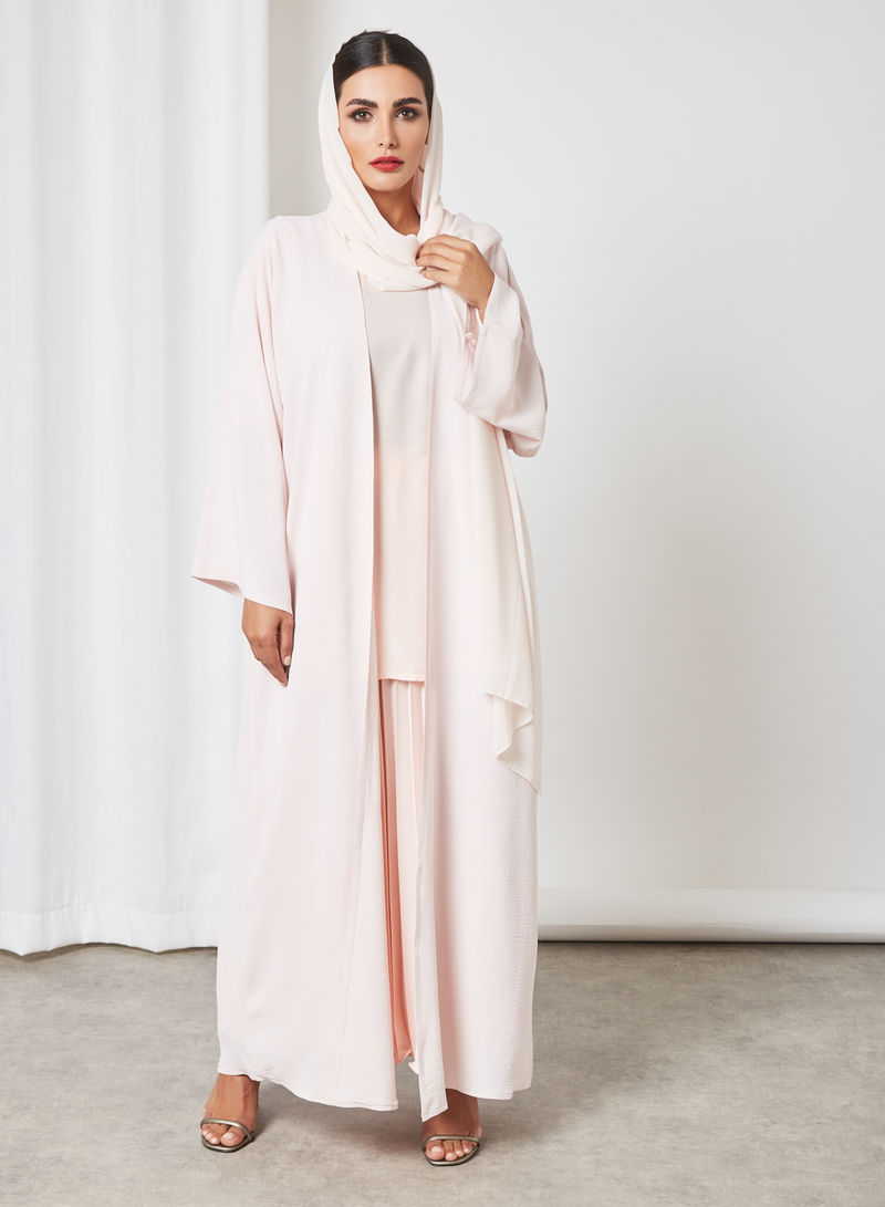 pink pleated bisht abaya