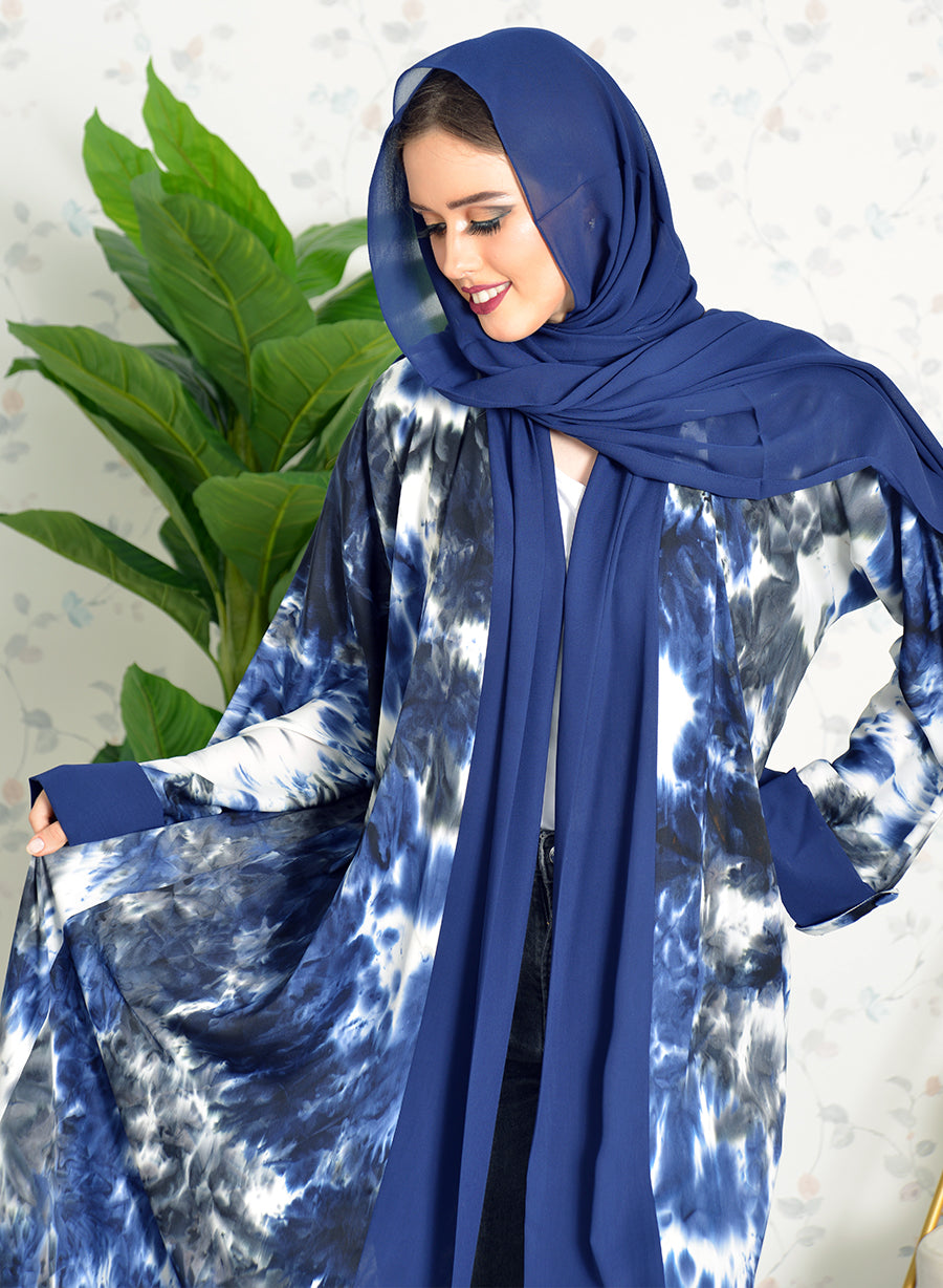 Tie & dye bisht abaya with matching chiffon trimming and sheila | Bsi3742