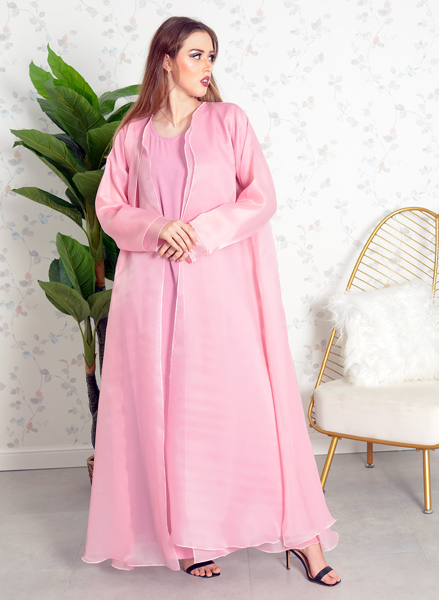pink layered abaya