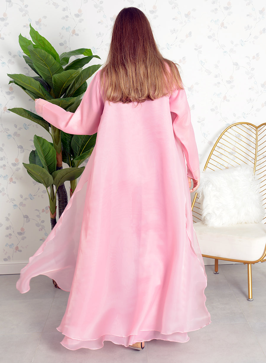 pink layered abaya
