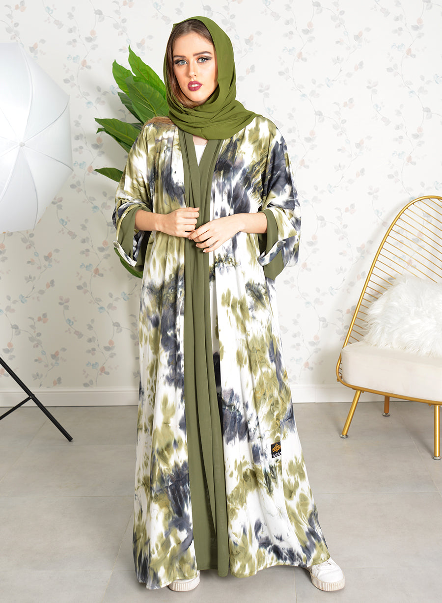 Tie & dye bisht abaya with matching chiffon trimming and sheila | Bsi3788