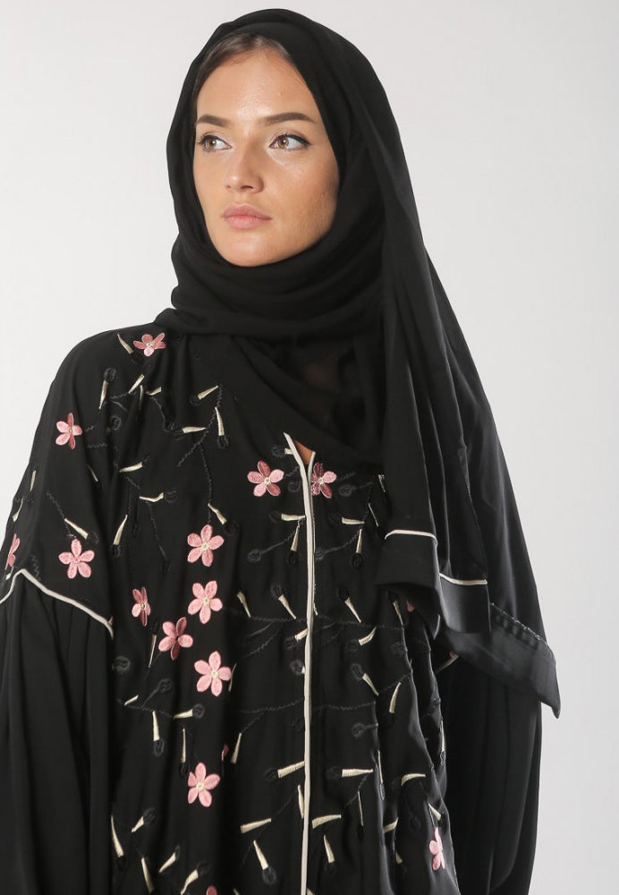 Bsi391- Stylish front open embroidered abaya