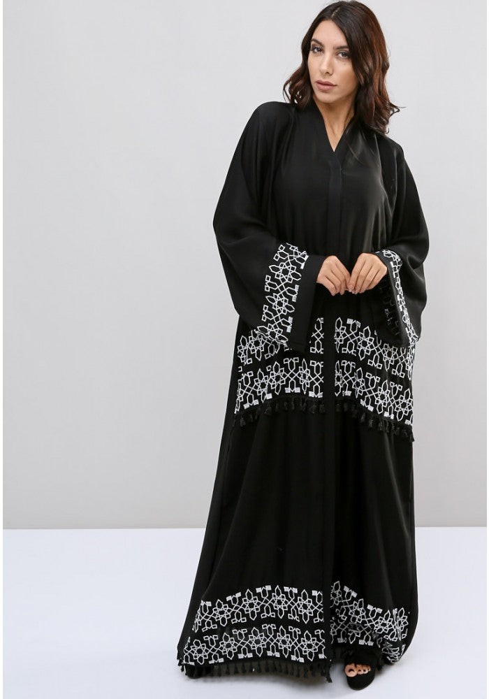 Bsi503- Classic embroidered lace embellished abaya
