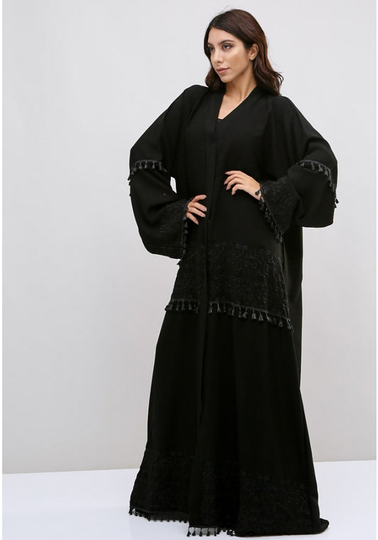 Bsi504- Classic embroidered lace embellished abaya