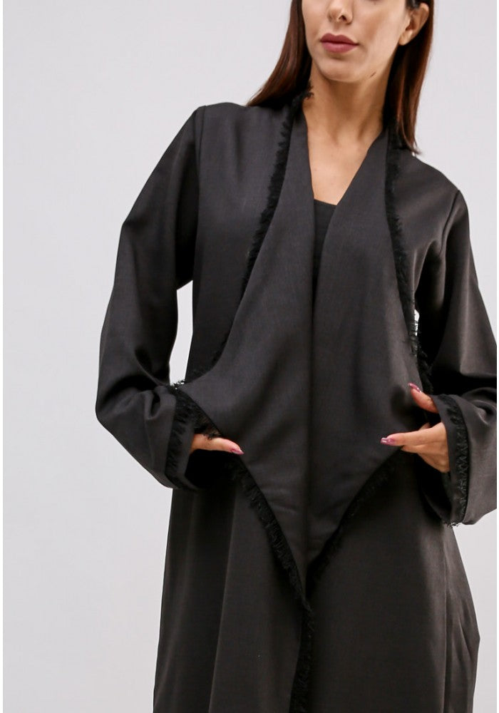 Bsi626-  Stylish front open coat style embroidered abaya