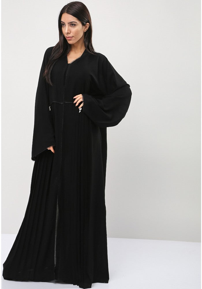 Bsi655- Stylish front open lace embellished abaya