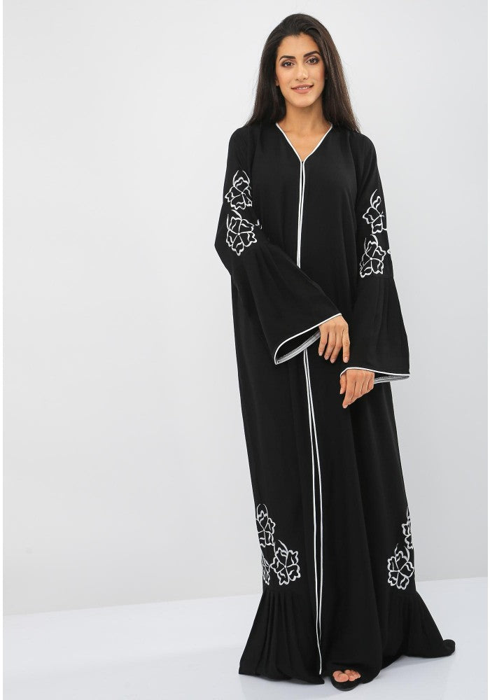 Bsi842- Stylish Front Open Embroidered Abaya