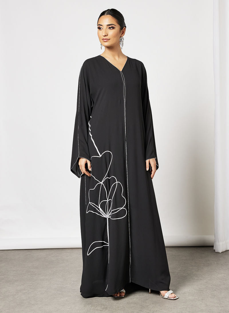 Bsi3551-Ribbon embellished black abaya abaya