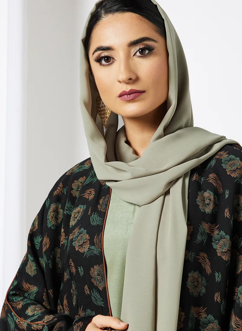 Bsi3574-Self printed bisht abaya with inner