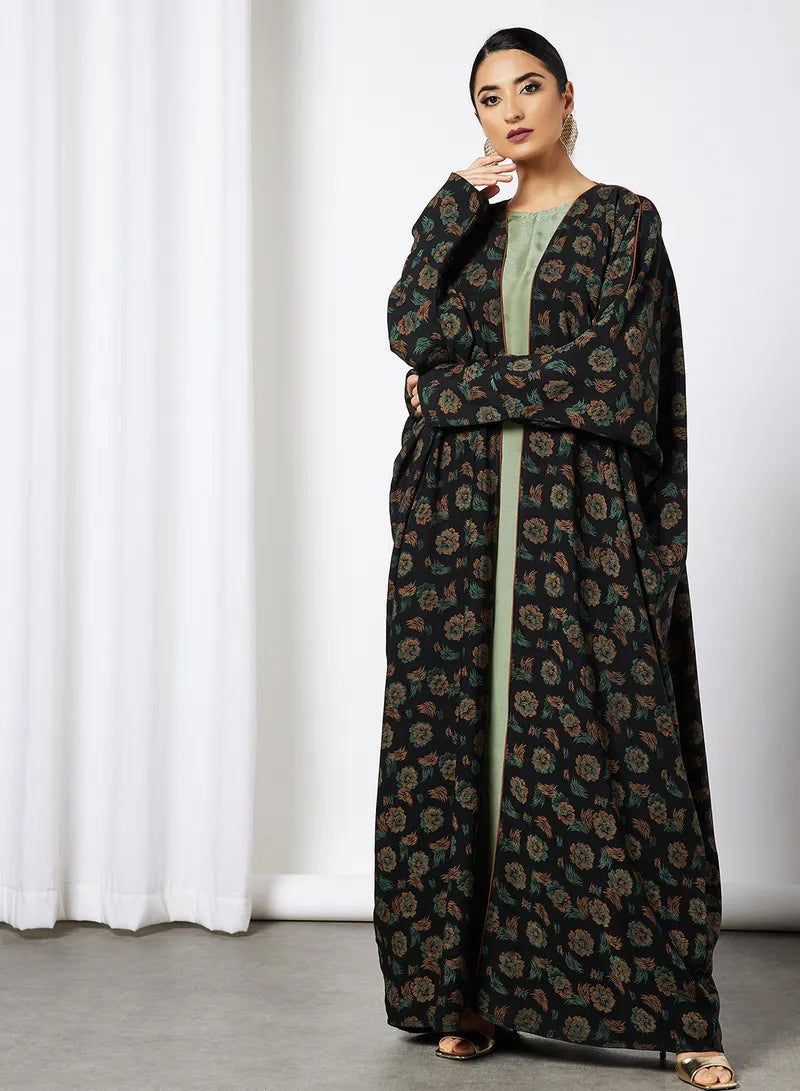 Bsi3574-Self printed bisht abaya with inner