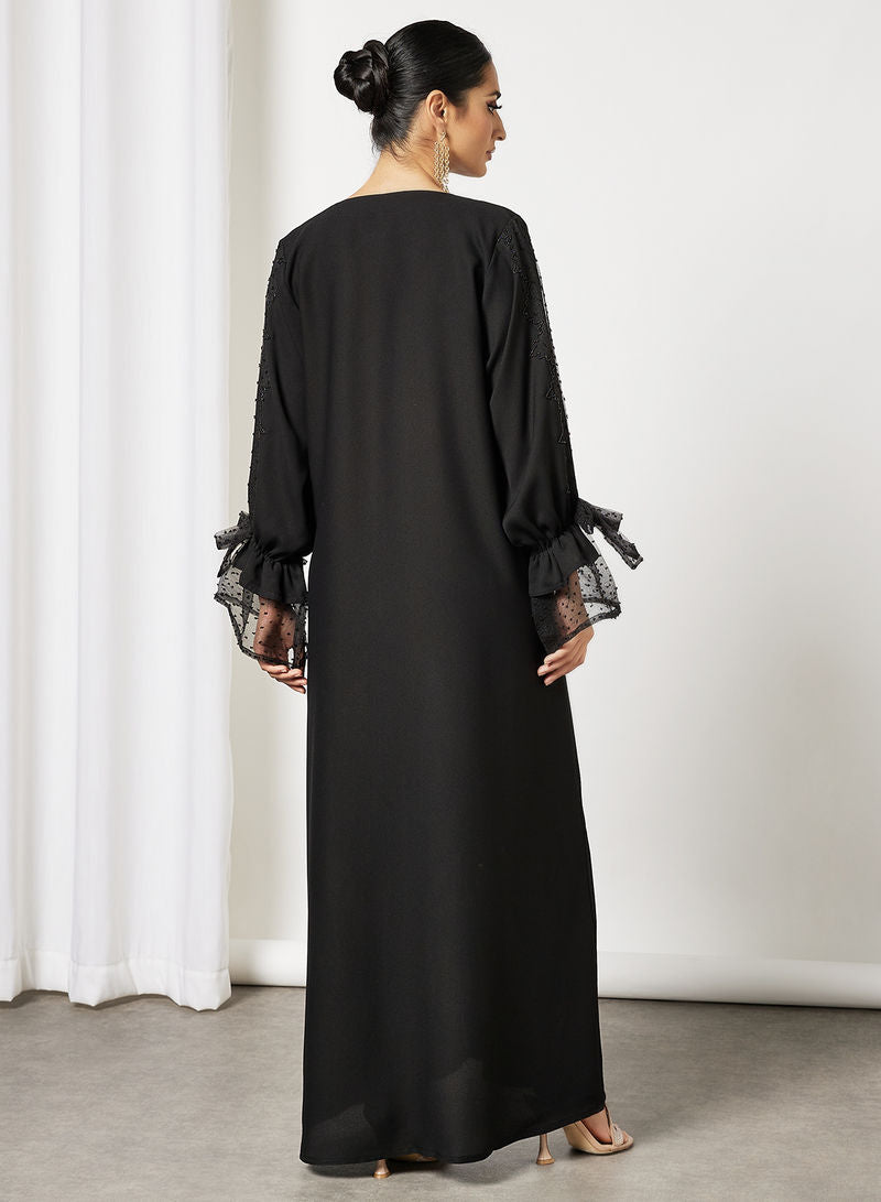 Bsi3600-Beads embellished flounce sleeves abaya