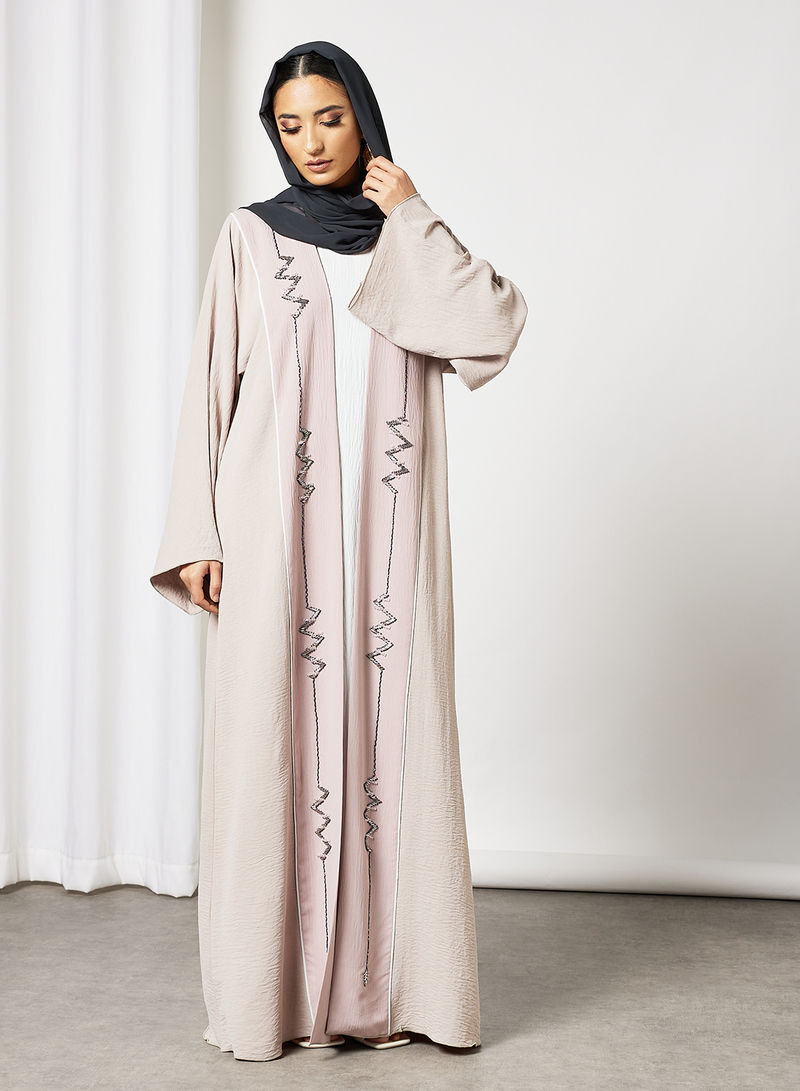 Bsi3609-Fawn bisht beads embellished abaya with inner